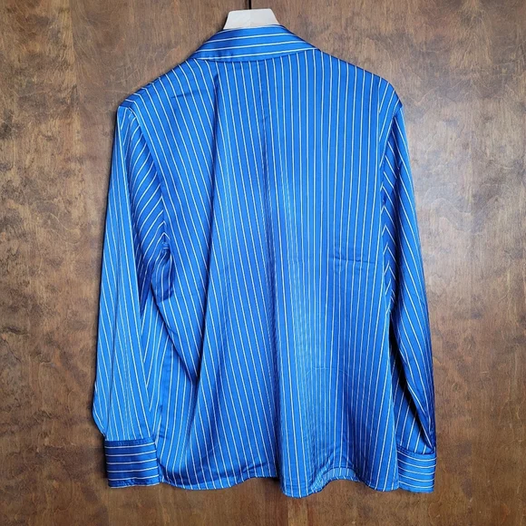 Jones and Co suiting stripe silky button up collared shirt blue black white XL - Picture 7 of 8